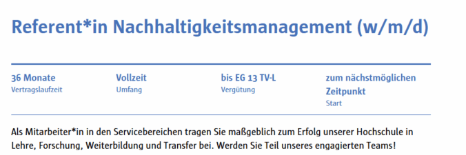 Ausschnitt aus der Stellenausschreibung der FH Potsdam